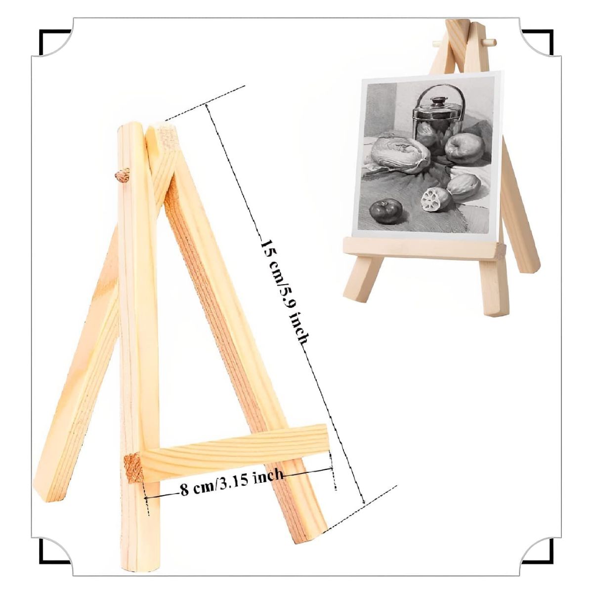Qatalitic 6 Inch (Set of 10pc.) Mini Wooden Easel Stand, Adjustable Small Tabletop