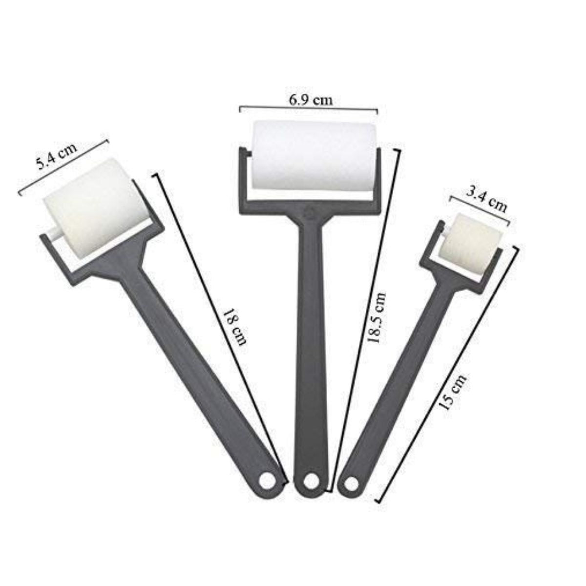 Set of 3 Plain Foam Roller Brushes for Painting, Art and Craft Projects