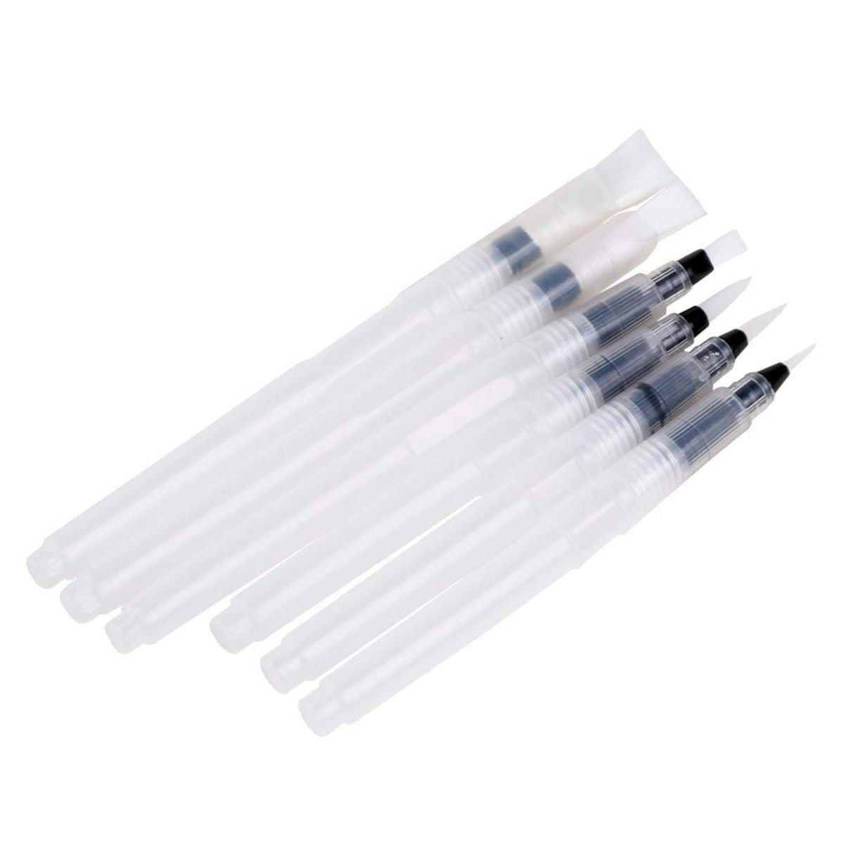 Water Brush Pens – Set of 6 Different Sizes (3 Round Tips and 3 Flat)