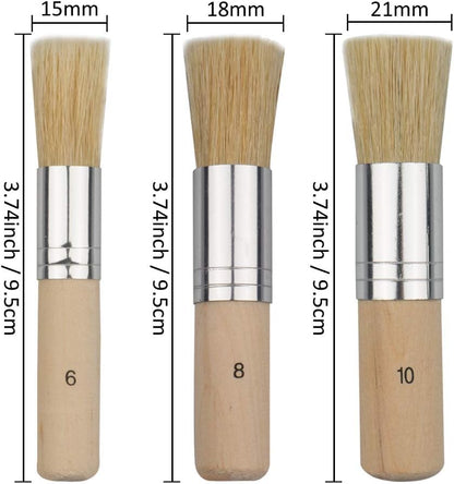 Qatalitic 3 pcs Stencil Brushes Set, Natural Bristle Brushes Perfect for Acrylic Painting, Oil Painting, Watercolor Painting, Stencil Project, Card Making and DIY Art Crafts