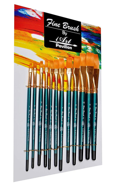 Qatalitic Flat Fine Brush Set of 13Pcs(1,2,3,4,5,6,7,8,9,10,11,12) Beginners/Artist/Professional