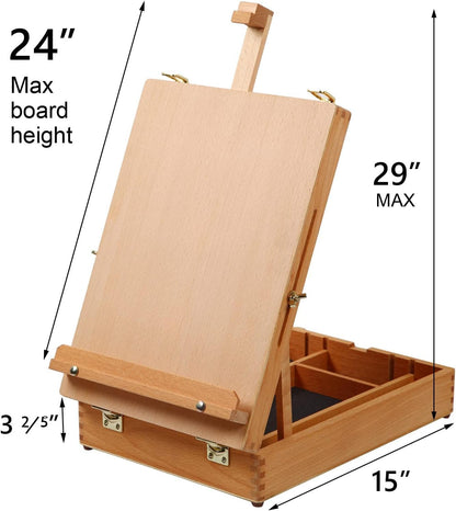 Qatalitic Tabletop Painting Easel, Portable Wooden Box Adjustable Easel, Ideal for Painting, Drawing, and Canvas Work, (Holds Canvases up to 62 cm, 2 Feet)