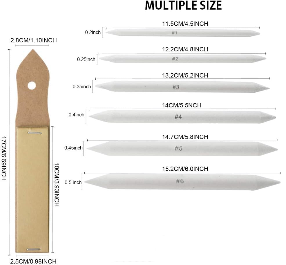 Qatalitic 6 Pcs Blending Paper Stumps Set with Sandpaper & Kneadable Art Eraser, Tortillons Paper Art Blenders & Sandpaper for Pencil Sharpener Pointer, Charcoal Sketch Drawing Tools, for Artists