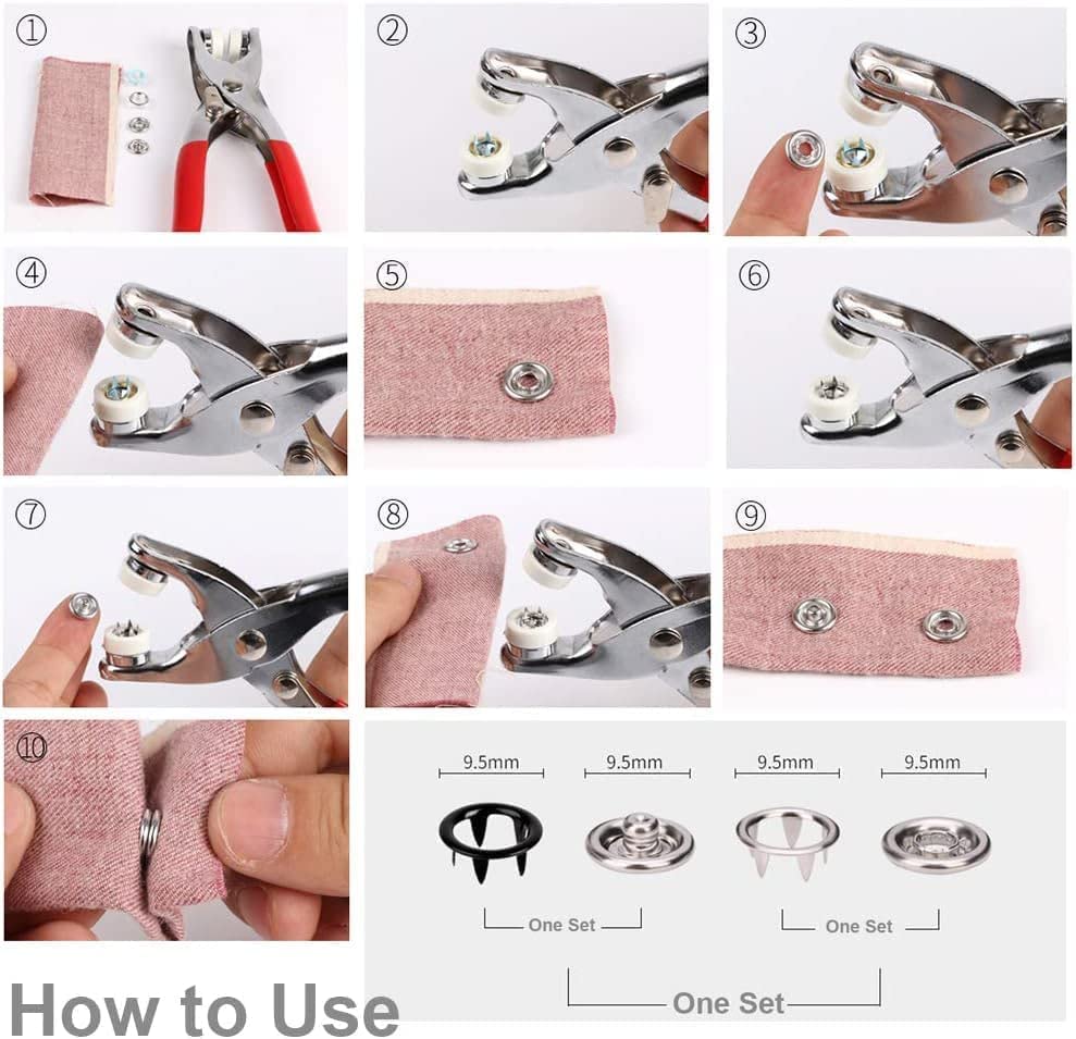 Qatalitic Premium Snap Buttons, Grommet Tool Kit, 100 Prong Buckles & 100 Snap Buckles, 200 Pcs Coloured Five Claw Buckle Rings, Thickened Snap Fasteners Kit, for Household Clothing, Sewing & Crafting