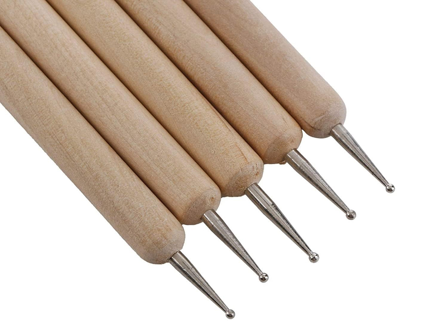 Qatalitic 5 Piece Wooden Dotting Tool Set, Double Ended Steel Ball Stylus for Mandala Art, Clay, Pottery, Ceramic, Nail Art and Sculpting Tools