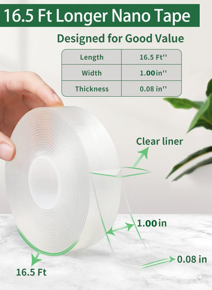 Qatalitic Double Sided Adhesive Tape 3 Meter x 1 inch Heavy Duty, Clear & Tough Nano, Removable, Reusable and Washable Transparent Adhesive Tape for DIY Art & Craft