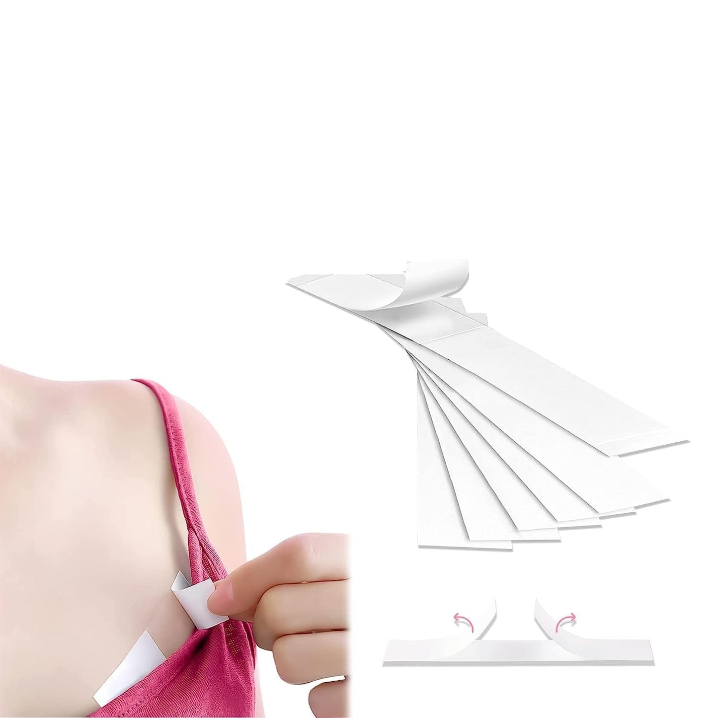 Qatalitic Double Sided Tape For Fashion, Clothing and Body - 36 Strips Pack, Fabric Tape for Women, Gentle to stick on Skin and clothes - Transparent, All Day Strength Tape Adhesive