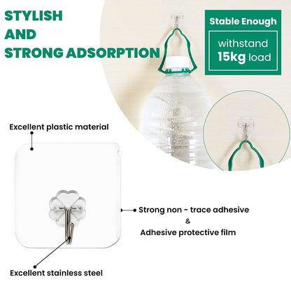 Qatalitic Enterprise PVC Wall Hooks, Pack of 10, Transparent