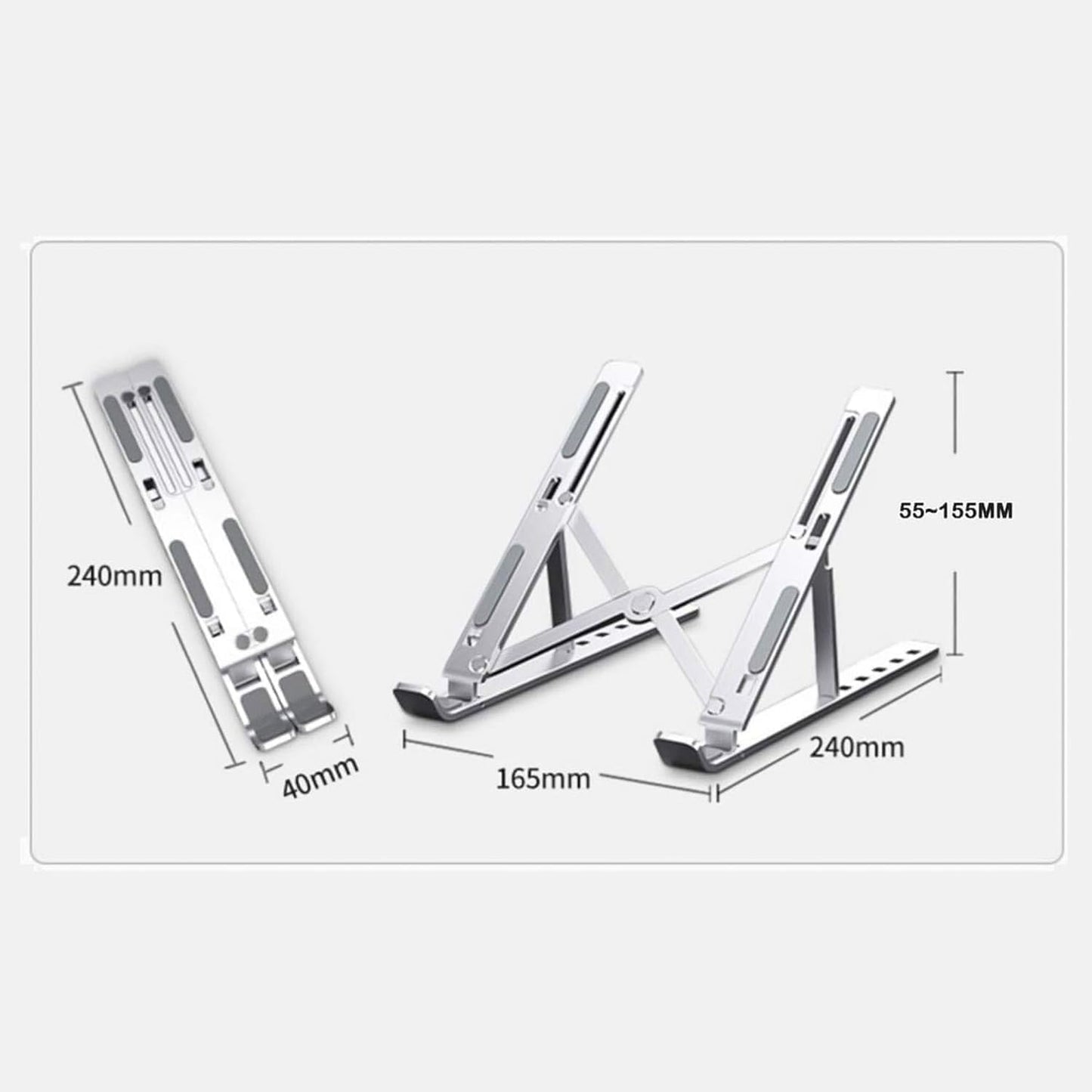 Qatalitic Portable Metal Frame Laptop Stand Holder, Multi Level Adjustable Aluminum Ergonomic Foldable Stand, OverHeating Protection for All Laptops and for Multifunction Use (Silver)