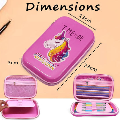 Qatalitic Big Size EVA 3D Cover Pencil Case, Large Capacity (Mini Unicorn) Pencil Case with Compartments, School Pouch Organizer for Students, Stylish Pen Holder Pouch, Art Pencil Box (Pink)