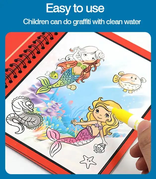 Qatalitic 4 Pcs Magic Water Coloring Books for Kids, Reusable Water Painting Drawing Book, with Doodle Pen, for Toddlers Aged 2-10 Years, Educational Toy for Growing Kids