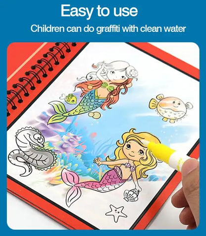 Qatalitic 4 Pcs Magic Water Coloring Books for Kids, Reusable Water Painting Drawing Book, with Doodle Pen, for Toddlers Aged 2-10 Years, Educational Toy for Growing Kids