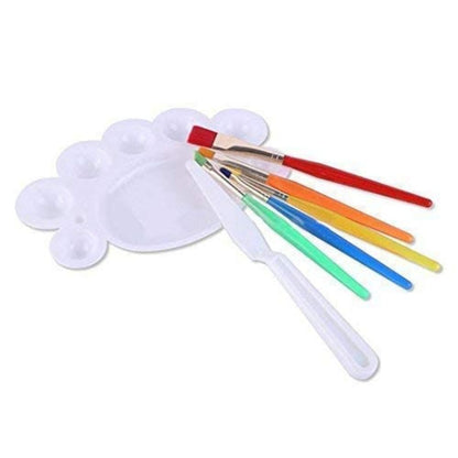 Qatalitic Kids 7 Pcs Painting Brush Set - 5 Pcs Nylon Bristles Brush,1 Pc Palette & 1 Pc Knife for Oil, Gouaches & Acrylic