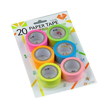 Set of 6 Attractive Neon Color Adhesive Paper Tapes for Decorative Purposes Like Art and Craft Size
