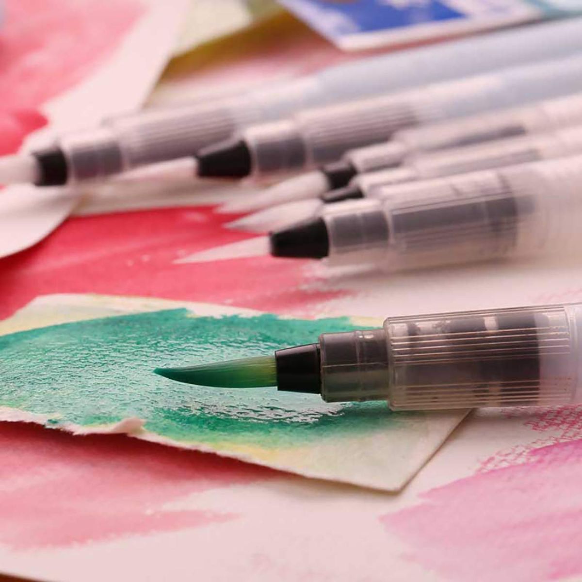 Water Brush Pens – Set of 6 Different Sizes (3 Round Tips and 3 Flat)