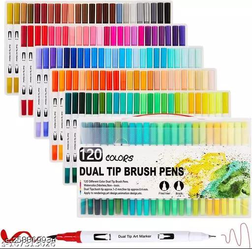 Qatalitic Dual Tip Brush Pens - 120 Colour Pen Set with Fineliners, Watercolour Marker and Highlighters - Ideal for Colouring, Drawing, Sketching, and Calligraphy