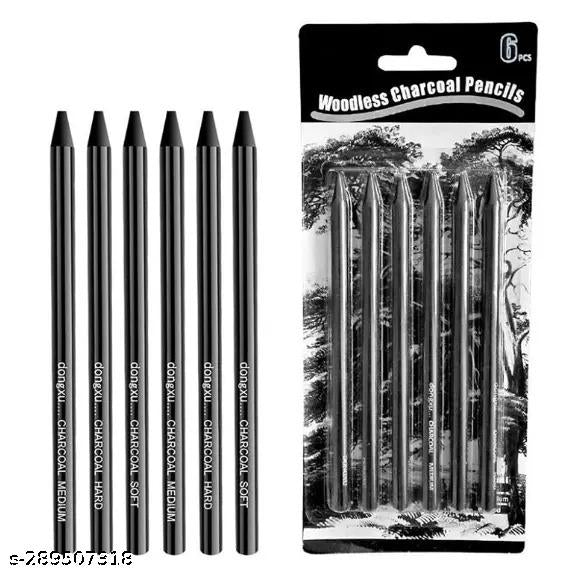 Qatalitic Woodless Graphite Black Charcoal Pencil Set of 6 | Sketching, Shading | Drawing Shading Pencils for Beginners to Professionals | Non-Toxic Sketching Pencils Art Supplies