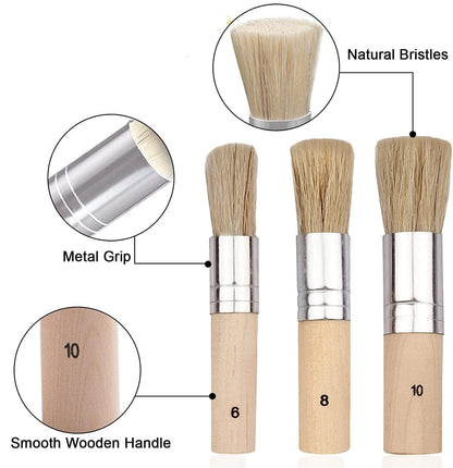 Qatalitic 3 pcs Stencil Brushes Set, Natural Bristle Brushes Perfect for Acrylic Painting, Oil Painting, Watercolor Painting, Stencil Project, Card Making and DIY Art Crafts