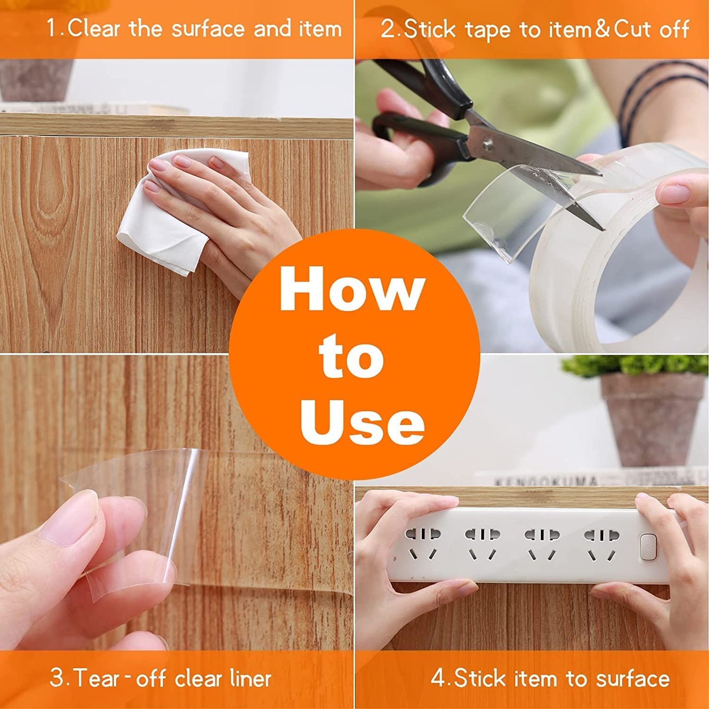 Qatalitic Double Sided Adhesive Tape 3 Meter x 1 inch Heavy Duty, Clear & Tough Nano, Removable, Reusable and Washable Transparent Adhesive Tape for DIY Art & Craft