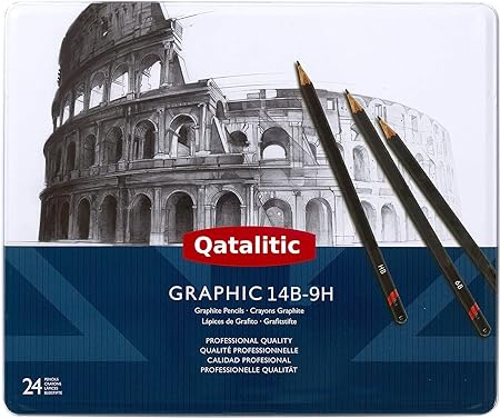 Qatalitic Set of 24 Sketching Pencils for Drawing and Fine Art, for Students, Professionals and Artists