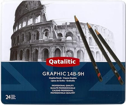 Qatalitic Set of 24 Sketching Pencils for Drawing and Fine Art, for Students, Professionals and Artists