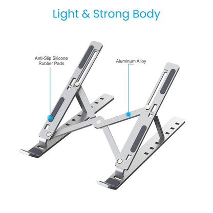 Qatalitic Portable Metal Frame Laptop Stand Holder, Multi Level Adjustable Aluminum Ergonomic Foldable Stand, OverHeating Protection for All Laptops and for Multifunction Use (Silver)