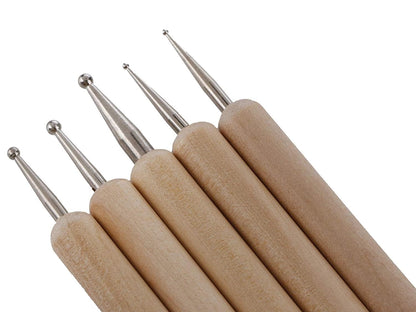 Qatalitic 5 Piece Wooden Dotting Tool Set, Double Ended Steel Ball Stylus for Mandala Art, Clay, Pottery, Ceramic, Nail Art and Sculpting Tools