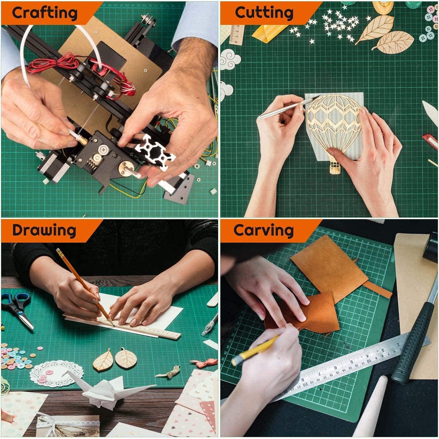 Qatalitic Flexible Cutting Mat, A1 Size (36 X 24 inch), Self-Healing, 5 Layered, Double Sided with Marked Pattern and Grids (Green, Polyvinyl Chloride)