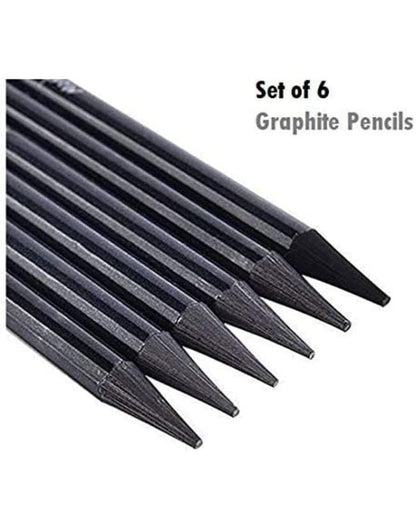 Qatalitic Compressed Charcoal Woodless Graphite Black Charcoal Pencil Set of 6 For Sketching Shading Drawing Stick  (Pack of 6)