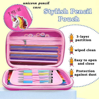 Qatalitic Big Size EVA 3D Cover Pencil Case, Large Capacity (Mini Unicorn) Pencil Case with Compartments, School Pouch Organizer for Students, Stylish Pen Holder Pouch, Art Pencil Box (Pink)