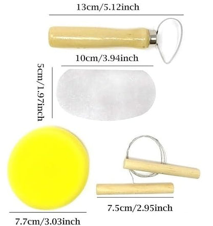 Qatalitic 8 Pcs Wooden Pottery Tool Kit with Sponge, for Sculpting Clay Tool Set, Includes Cutting, Modeling, Trimming, Smoothing, Cleaning, Carving and Shaping Tools