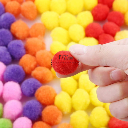 Qatalitic Round Shaped Soft Fluffy Pom-Pom for Art, Craft and Party Decoration, 2cm (Mixed Colour) - Pack of 100