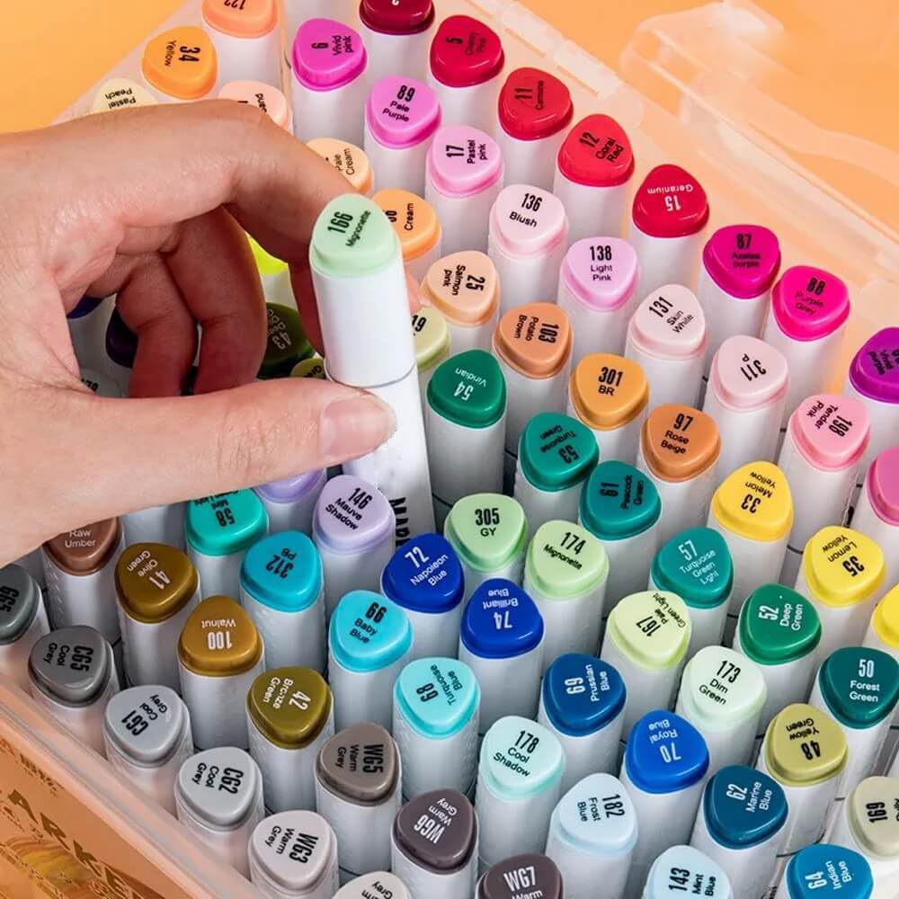 Qatalitic 80 Colours Alcohol Based Markers, Dual Tip Art Marker Set (Fine and Chisel Tip), with Carrying Plastic Box, For DIY Art, Colouring Illustrations, Great Value Pack For Kids, Adults & Students