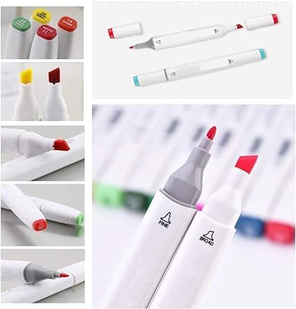 Qatalitic Set of 12 Colours Twin Head Art Markers Pen, Double Tipped (Fine and Chisel) Alcohol - Based Marker Set with Carrying Plastic Box, For Manga, Art Lovers, Designers And Artists (White Body)