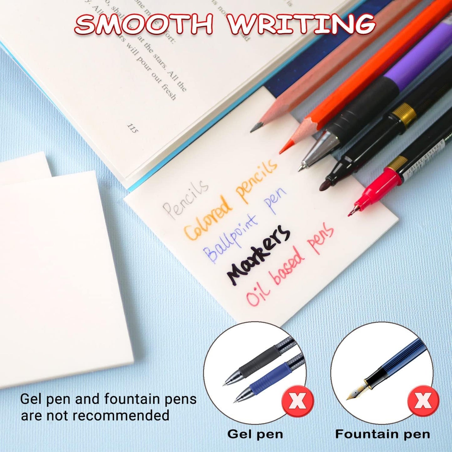 Qatalitic Transparent Sticky Notes (50 Sheets) - 3 x 3 inch, Clear Sticky Notes Waterproof Self-Adhesive Removable, Perfect for Reminders, Books Annotation and for School & Office