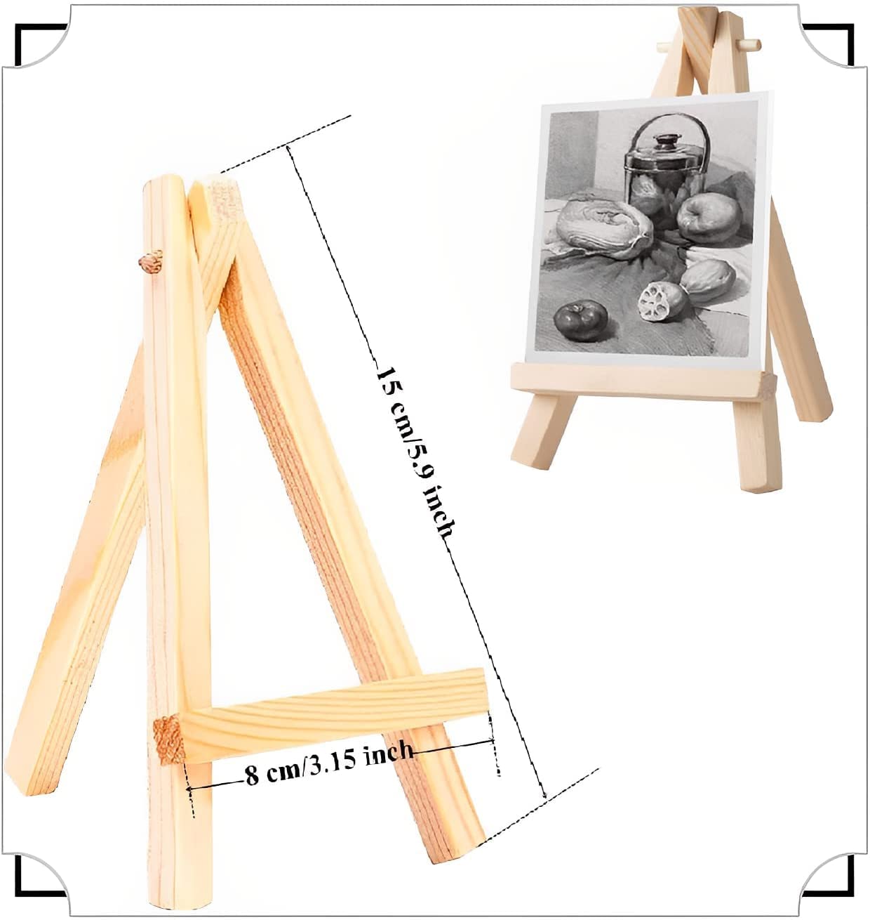 Qatalitic 6 Inch (Set of 2pc.) Mini Wooden Easel Stand, Adjustable Small Tabletop Easels for Artist Painting Mini Canvas, Business Card Display, Students Kids, and Displaying Photos