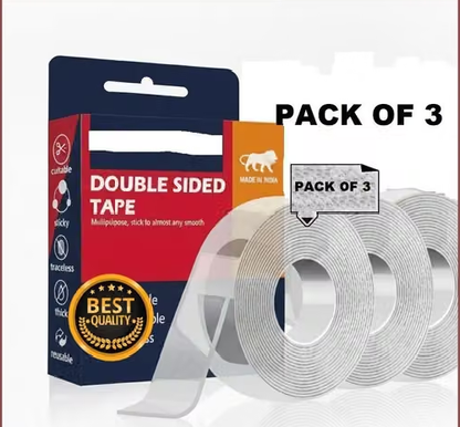 Qatalitic 3 Pcs Nano Double Sided Tape Heavy Duty Multipurpose Removable Traceless Adhesive Tape for Walls Silicon Tape | Pack of 3 Transparent |Super Sticky Gel Grip Mounting Tape Washable Reusable No Residue for Office & Home