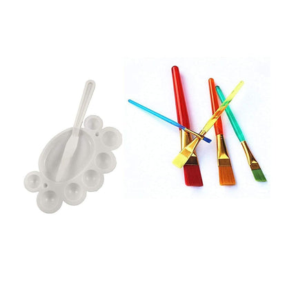 Qatalitic Kids 7 Pcs Painting Brush Set - 5 Pcs Nylon Bristles Brush,1 Pc Palette & 1 Pc Knife for Oil, Gouaches & Acrylic