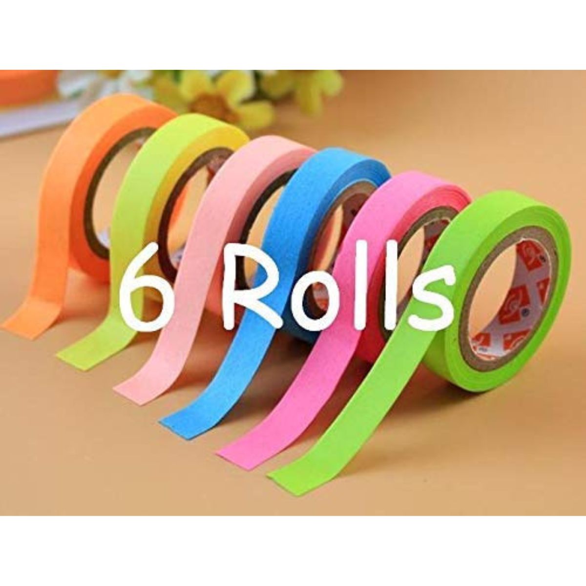 Set of 6 Attractive Neon Color Adhesive Paper Tapes for Decorative Purposes Like Art and Craft Size