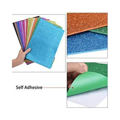 Qatalitic Self Adhesive Easy to Peel Off Glitter EVA Foam Sheets, A4 Size, Pack of 10