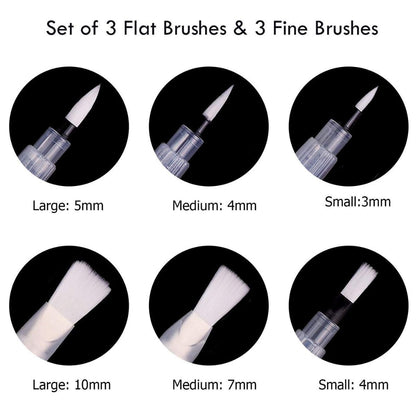 Water Brush Pens – Set of 6 Different Sizes (3 Round Tips and 3 Flat)