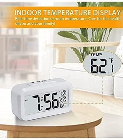 Qatalitic Digital Alarm Clock, Table Clock with Automatic Sensor, Date and Temperature Display, Compact Desk Clock for Students,Home, Office, Bedroom, Living Room,Home Decor, Corporate Use (White Digital)