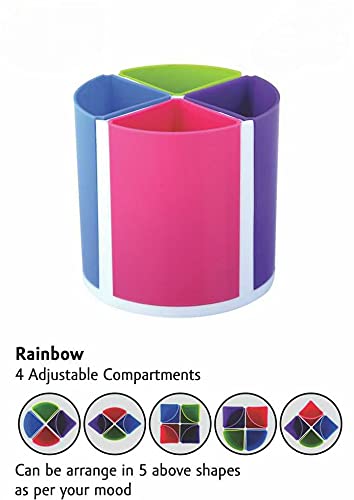 Qatalitic 2 Pcs Rainbow Detachable Pen Stand and Pencil Holders, Unique Pen Stand Comes with 4 Compartments, Rearrange Compartment make 5 Design Pen Stand for Office and Home
