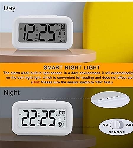 Qatalitic Digital Alarm Clock, Table Clock with Automatic Sensor, Date and Temperature Display, Compact Desk Clock for Students,Home, Office, Bedroom, Living Room,Home Decor, Corporate Use (White Digital)