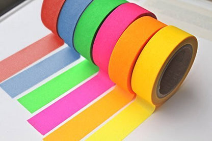 Qatalitic 6 Pcs Neon Colour Paper Tapes Size (15MM X 5 MTR), Attractive Adhesive Tapes, For Decorative Purpose, Art and Craft Projects