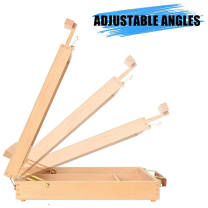 Qatalitic Tabletop Painting Easel, Portable Wooden Box Adjustable Easel, Ideal for Painting, Drawing, and Canvas Work, (Holds Canvases up to 62 cm, 2 Feet)