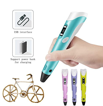 Qatalitic 3D Printing Pen with USB Cable, LCD Display with Free Refill PLA Filaments, Easy to Use for Kids to Doodle and Sketch in 3D, Ready to Create (Random Color)
