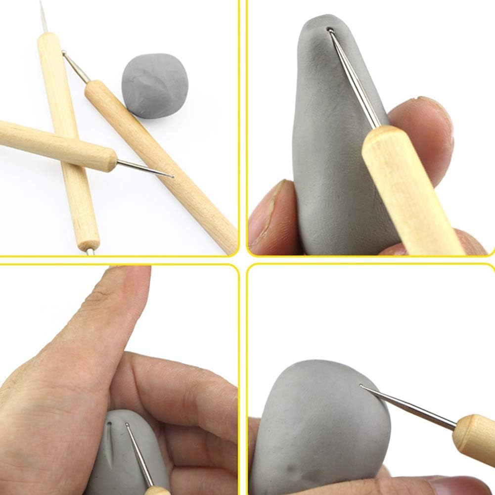 Qatalitic 5 Piece Wooden Dotting Tool Set, Double Ended Steel Ball Stylus for Mandala Art, Clay, Pottery, Ceramic, Nail Art and Sculpting Tools