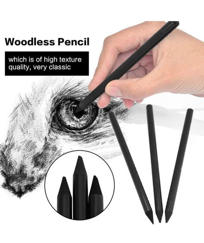 Qatalitic Compressed Charcoal Woodless Graphite Black Charcoal Pencil Set of 6 For Sketching Shading Drawing Stick  (Pack of 6)