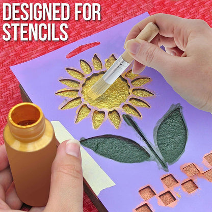Qatalitic 3 pcs Stencil Brushes Set, Natural Bristle Brushes Perfect for Acrylic Painting, Oil Painting, Watercolor Painting, Stencil Project, Card Making and DIY Art Crafts